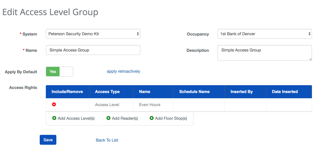 Edit Access Level Group