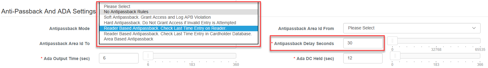 Anti passback Portal Settings