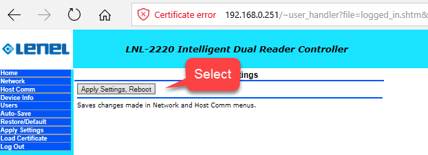 Connect Host Comm Apply Setting PT1