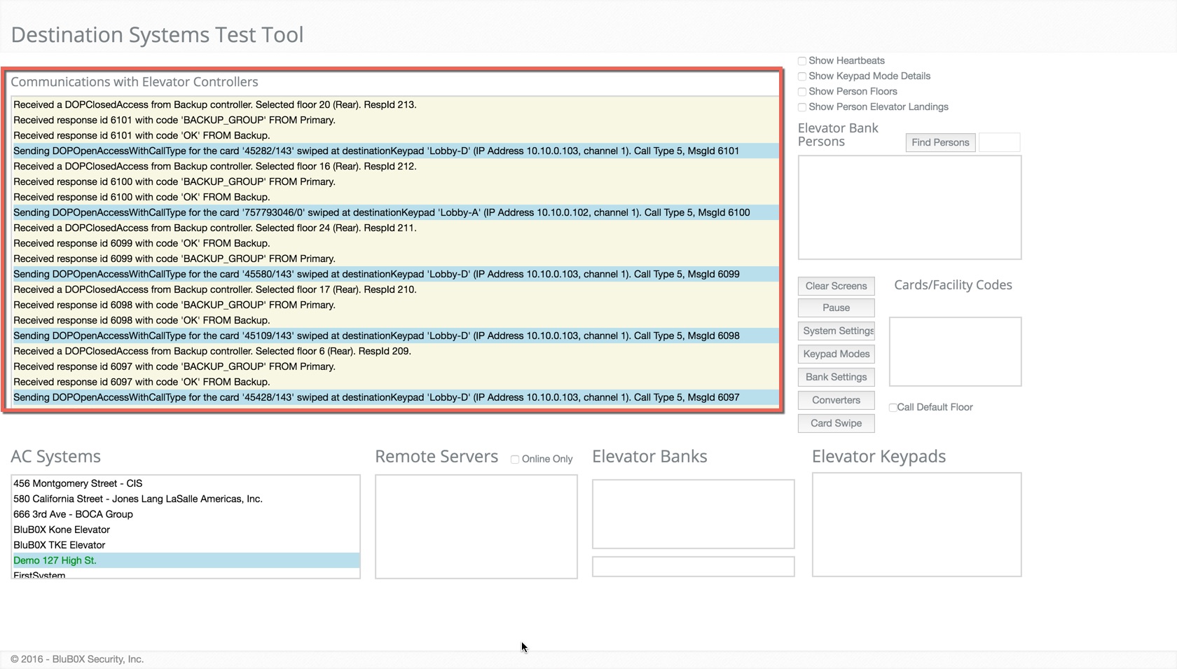 Destination Test Tool Comm
