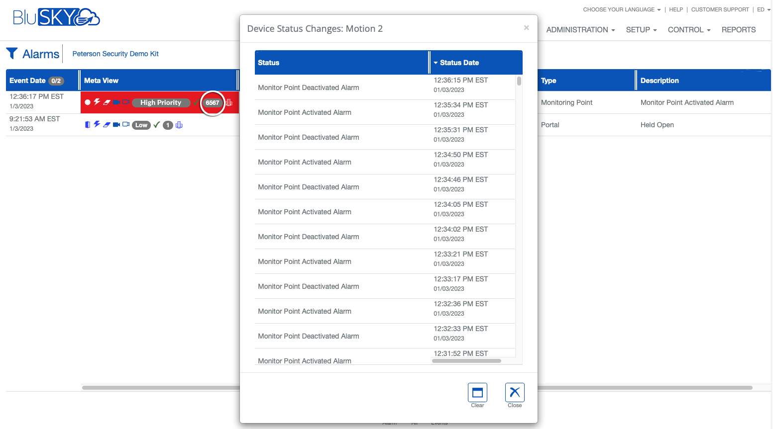 device status changes