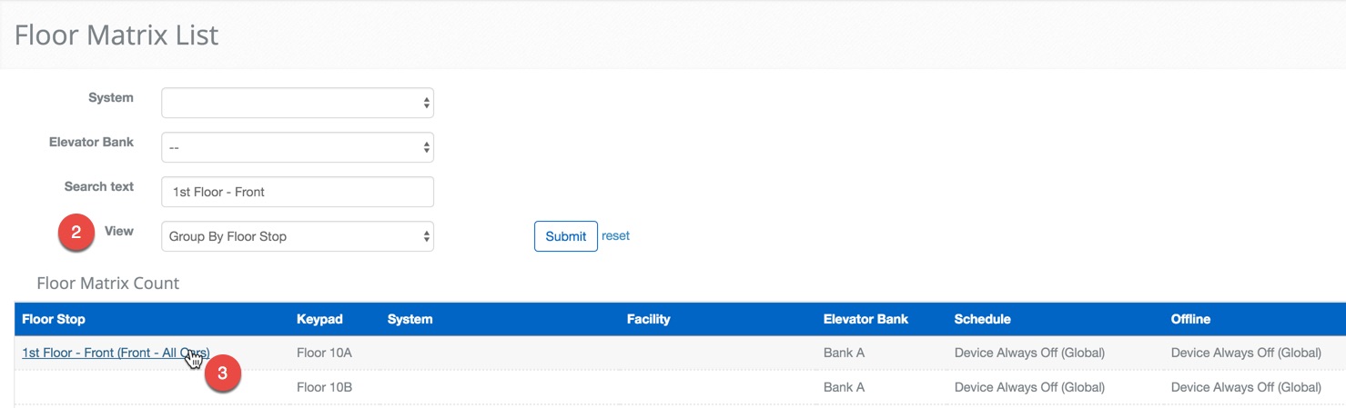 Edit Floor Matrix by Floor Stop