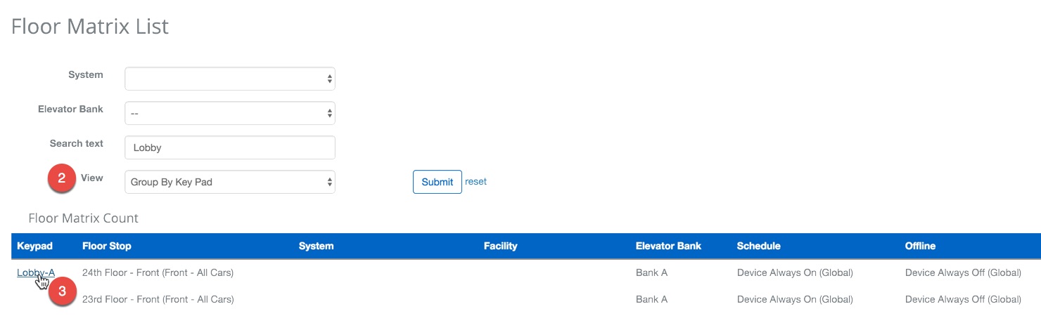 Edit Floor Matrix by Keypad