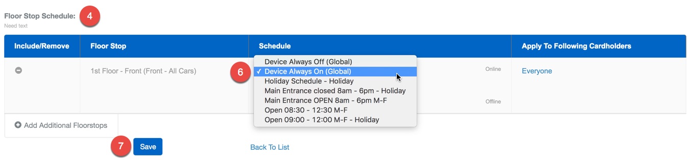Floor Matrix Schedule Adjustment by Floor Stop