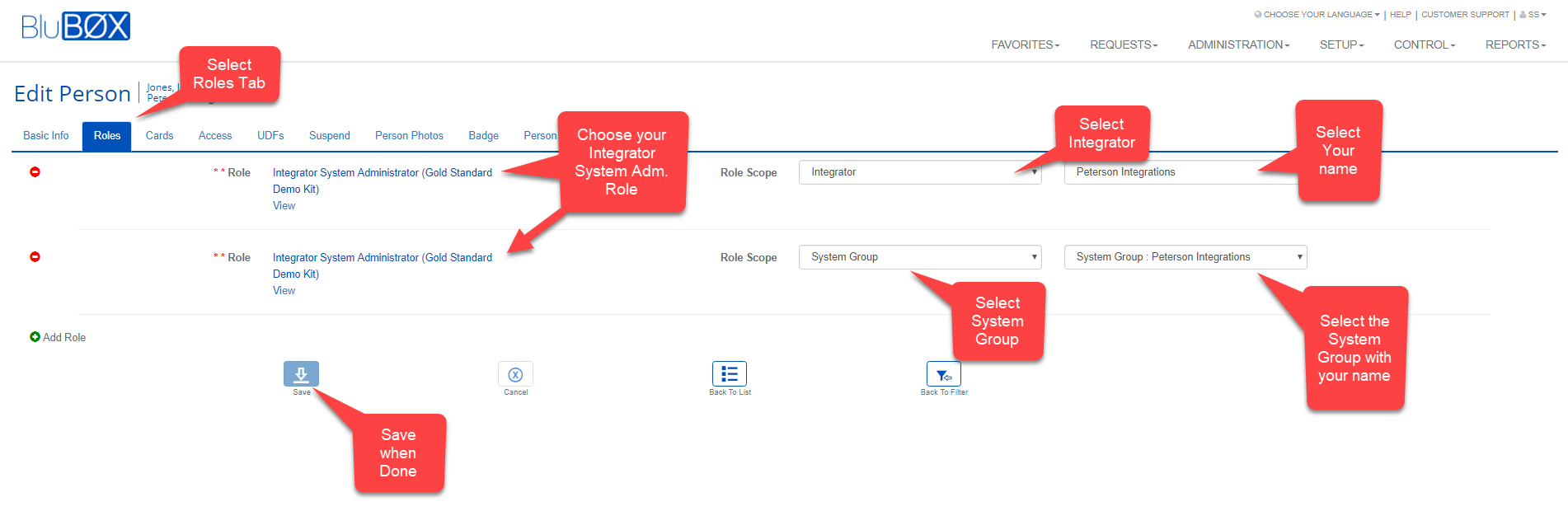 Integrators Role Tab