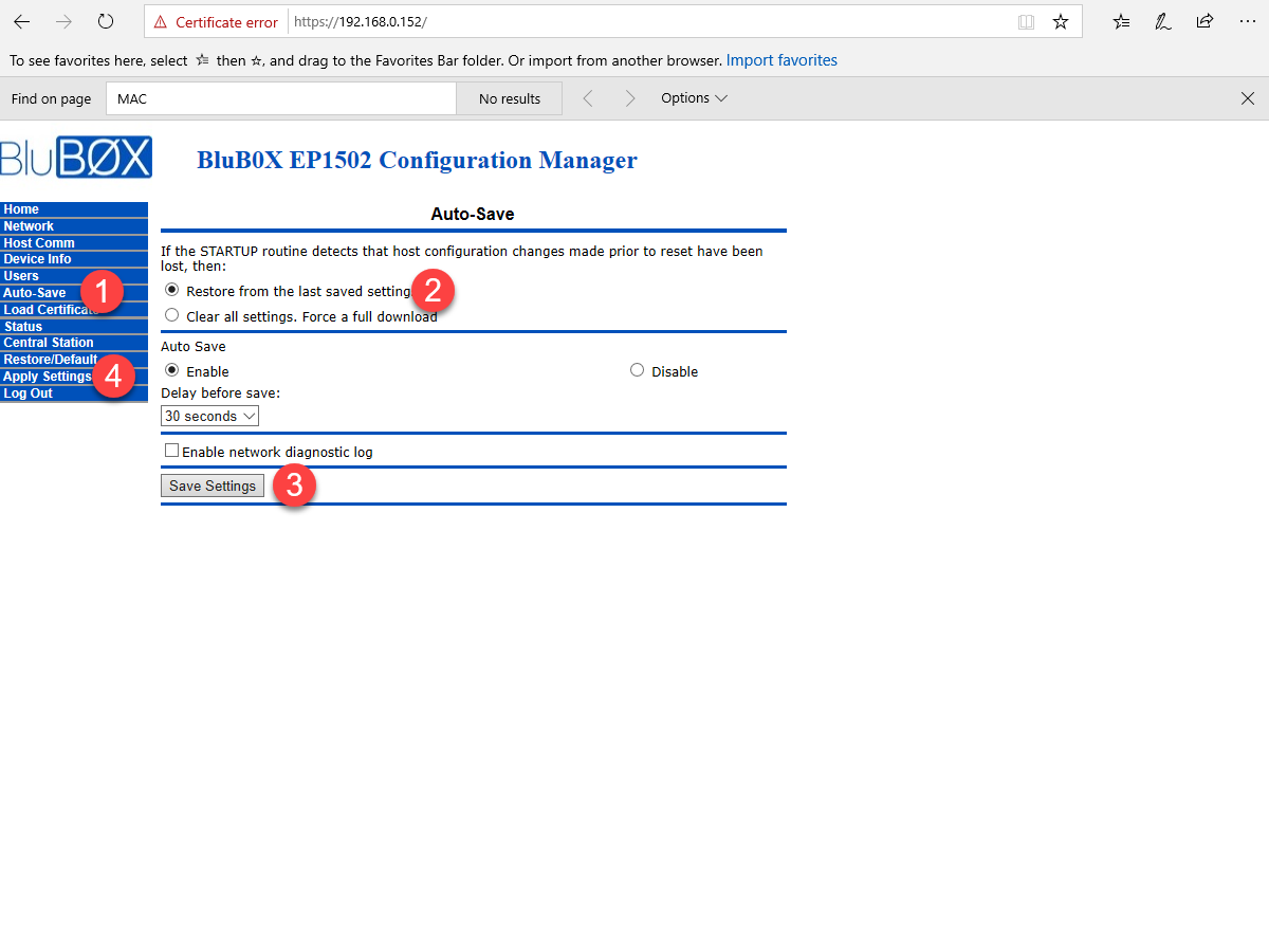 Mercury Controller Auto Save Setting