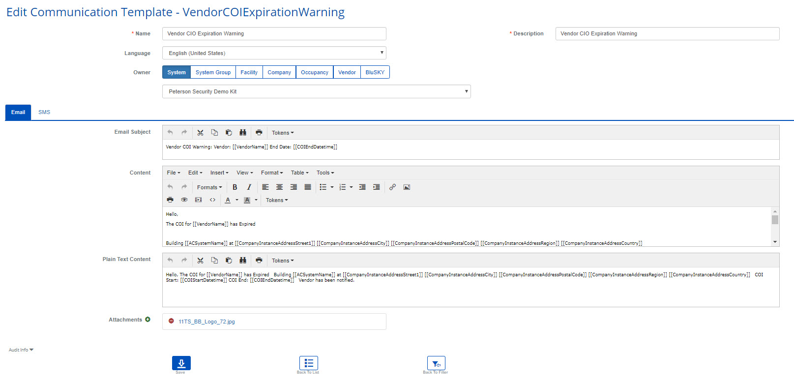 Notification Vendor COI Warning