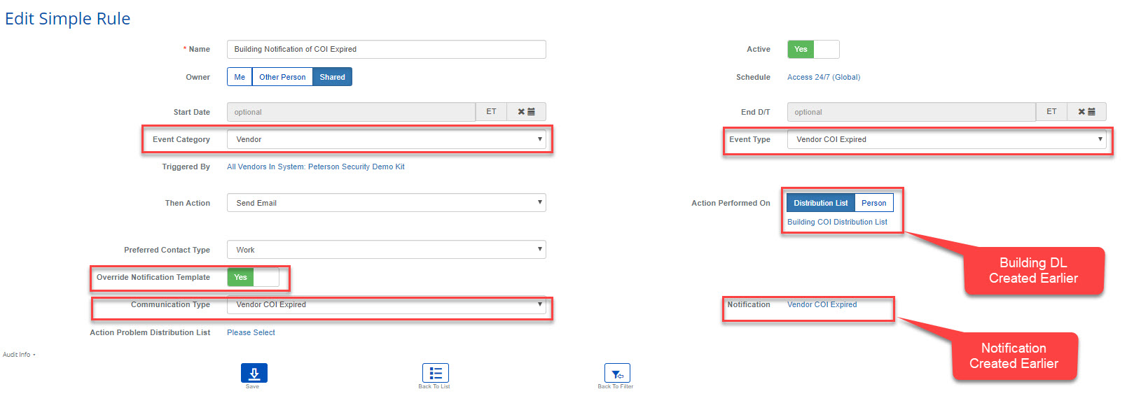 Rule COI Expired for Building