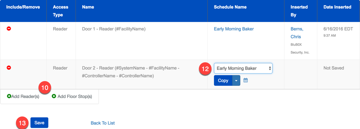 Assign Reader for Access Level Creation