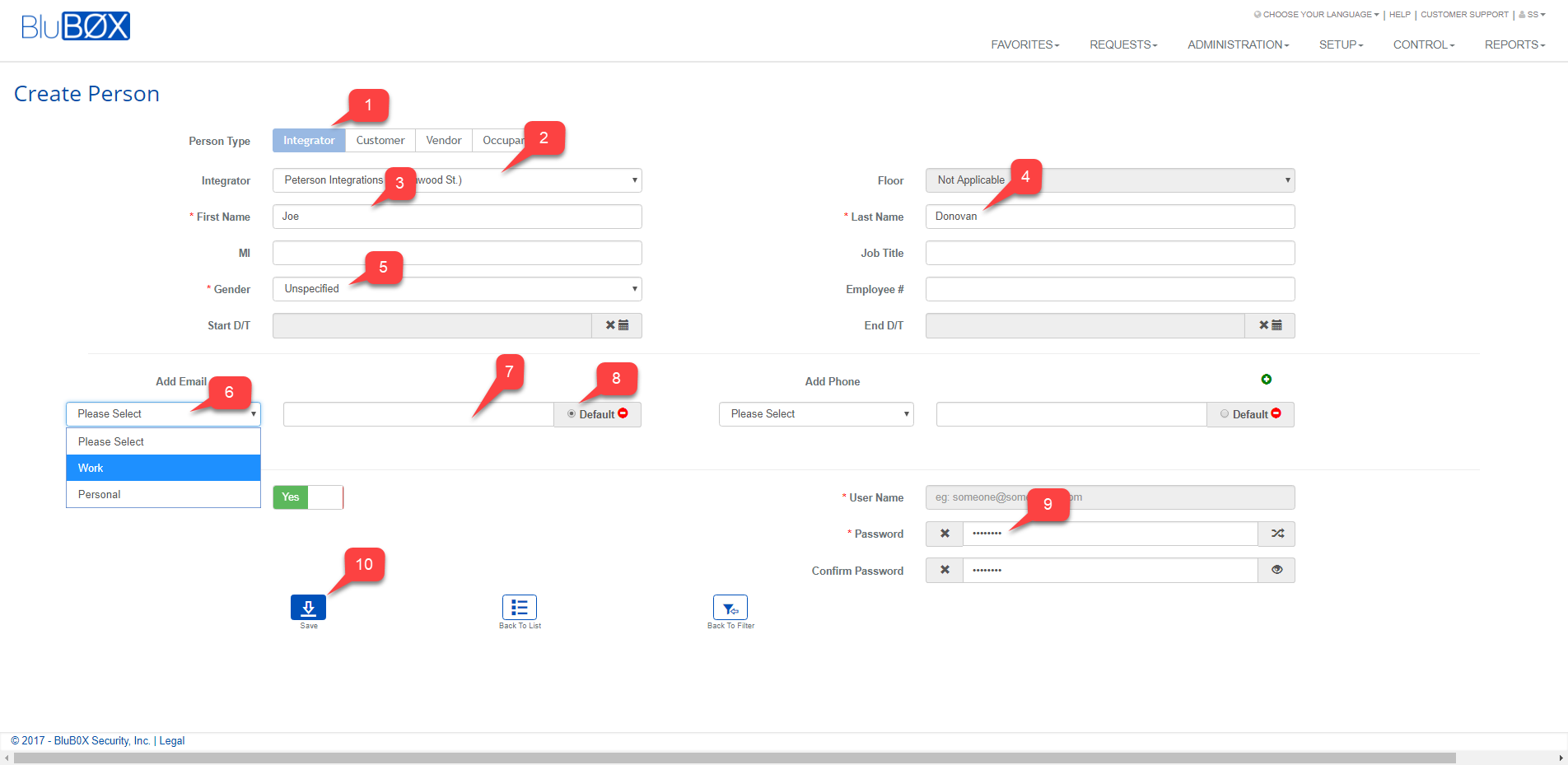 Vendor Add Person Basic Info tab