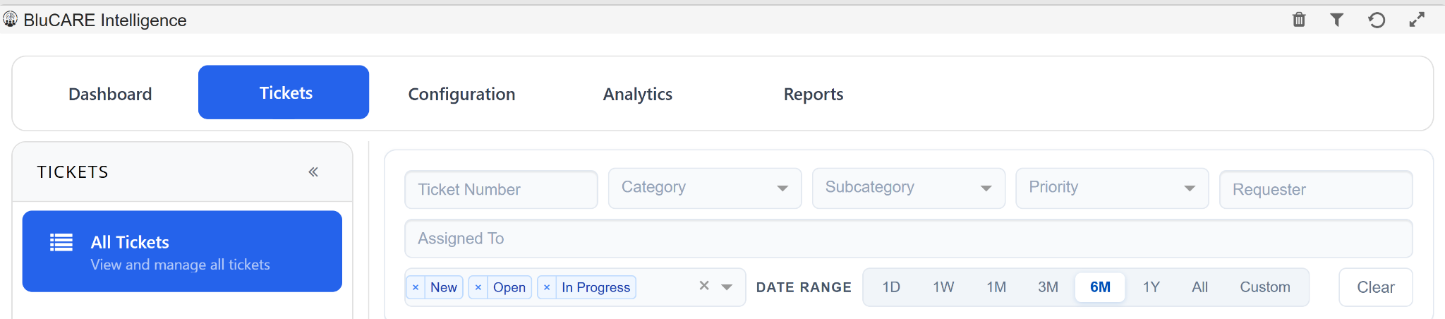 Enhanced default ticket filters with status and date range
