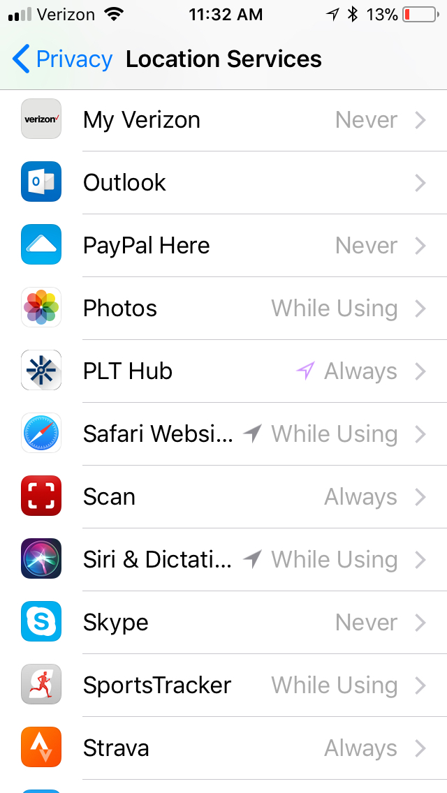 iPhone Location Service Select Safari setting