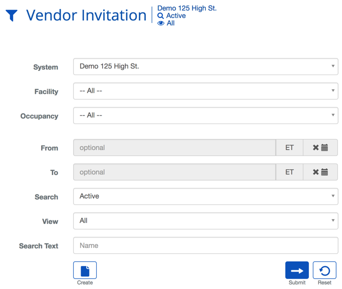 Vendor Invitation Search Criteria