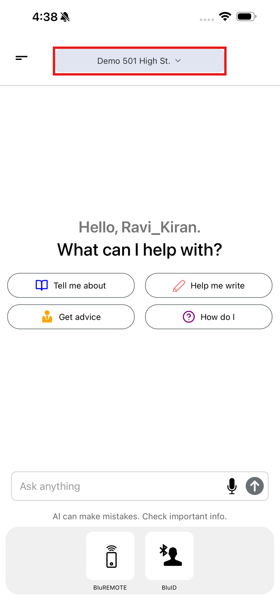 Facility Selection Filter in BluBØX AI iOS App