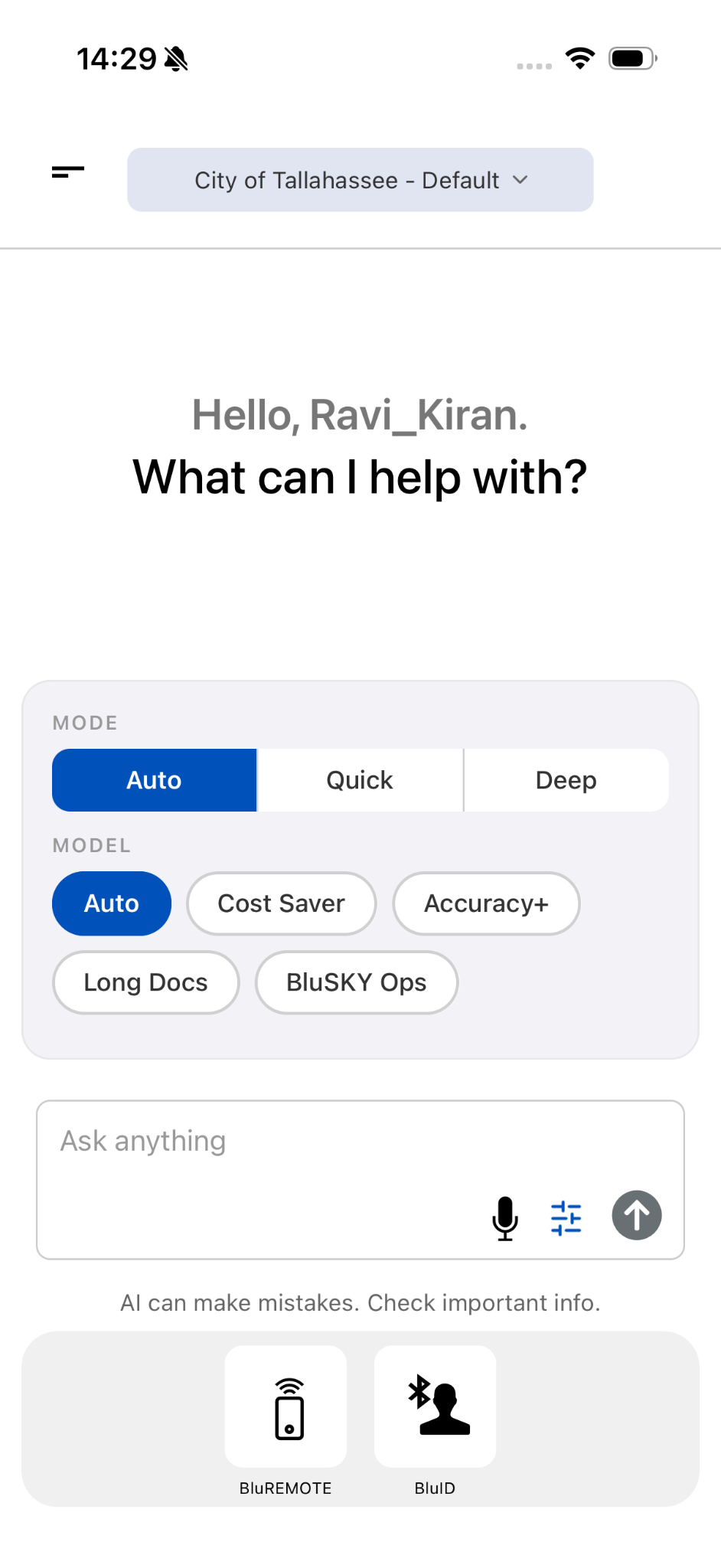 Mode and Model Selection options