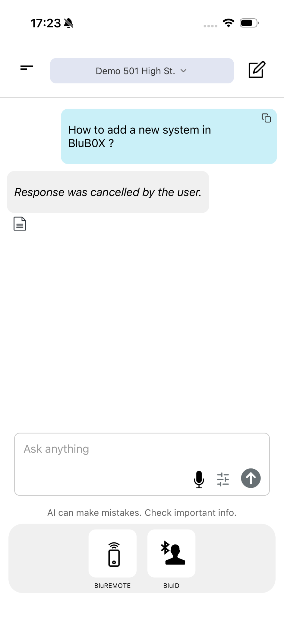 Response cancelled by user