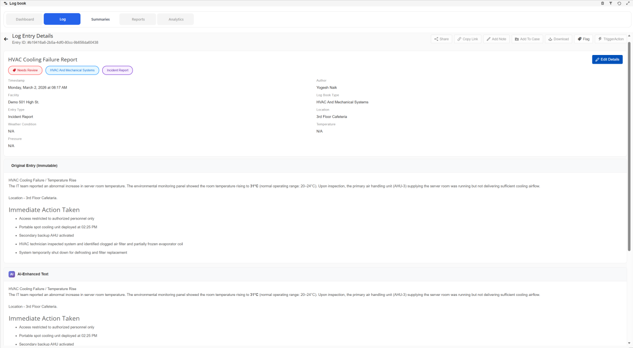 LogBook entry detail view