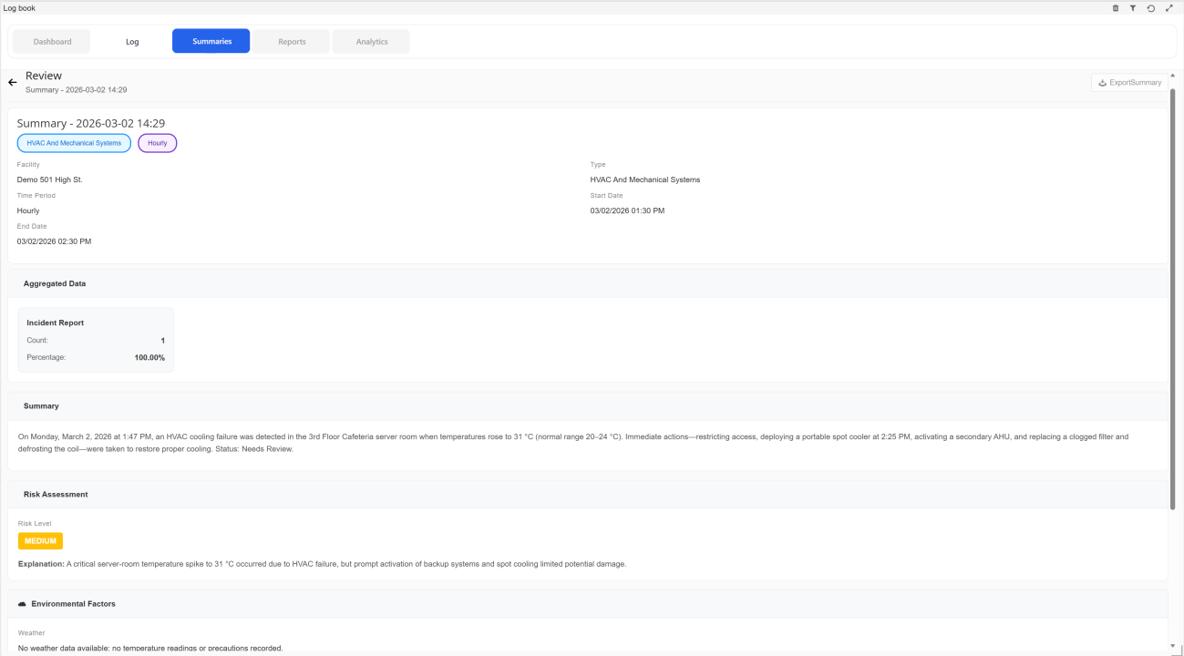 LogBook summary view