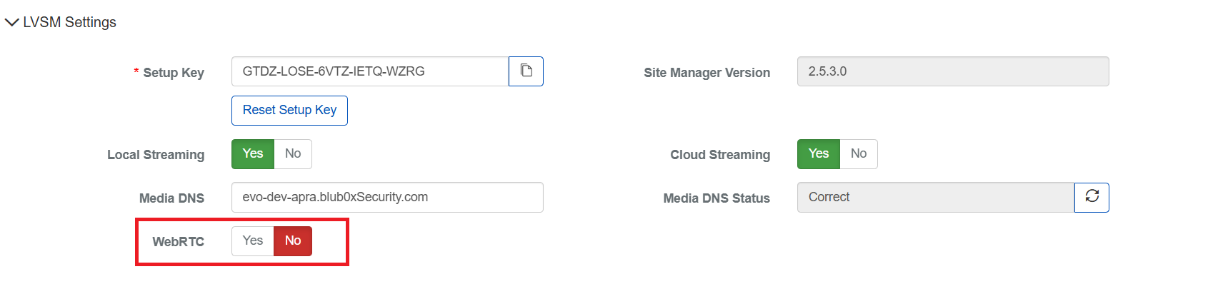 Recording server configuration with WebRTC option