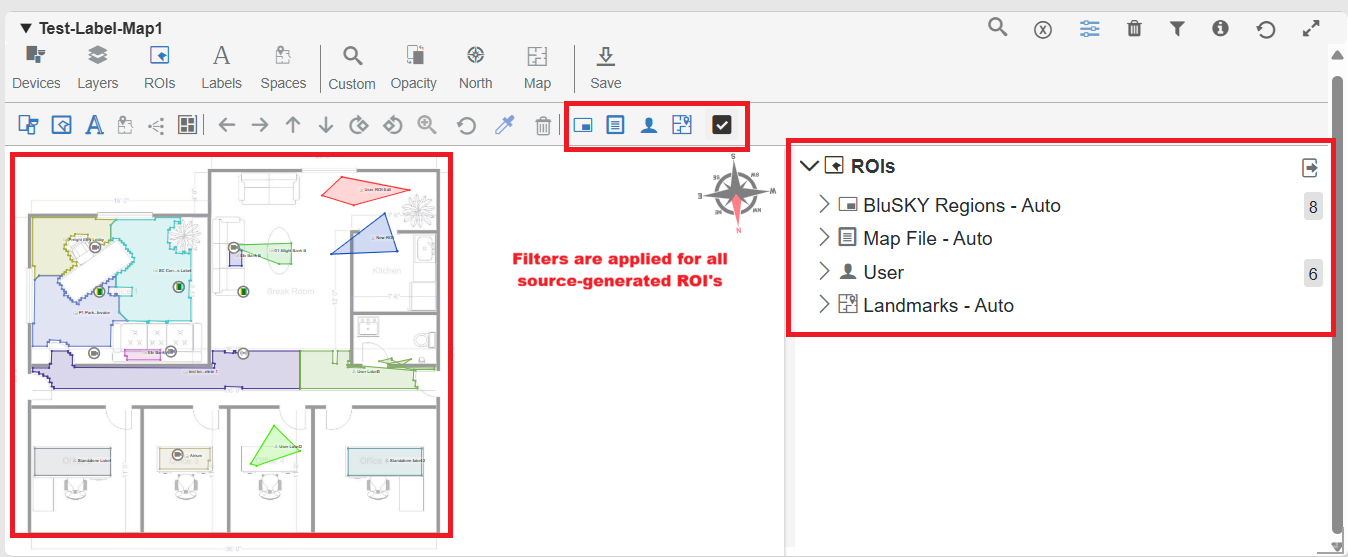 Filters applied for all source-generated ROIs