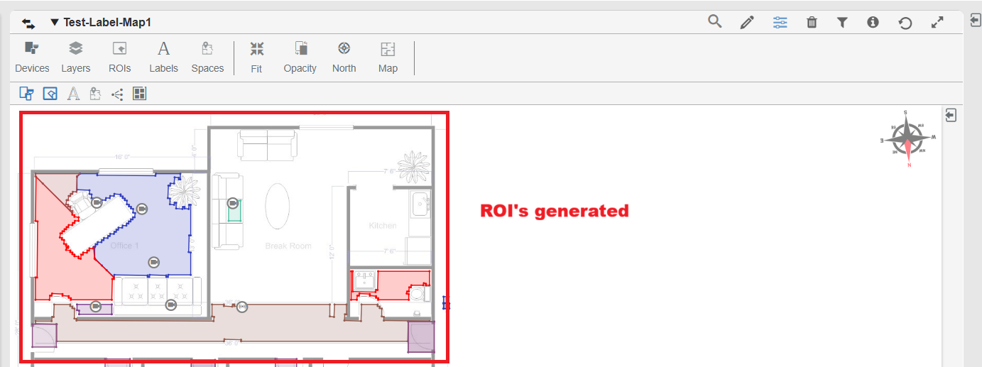ROIs generated and displayed on the map