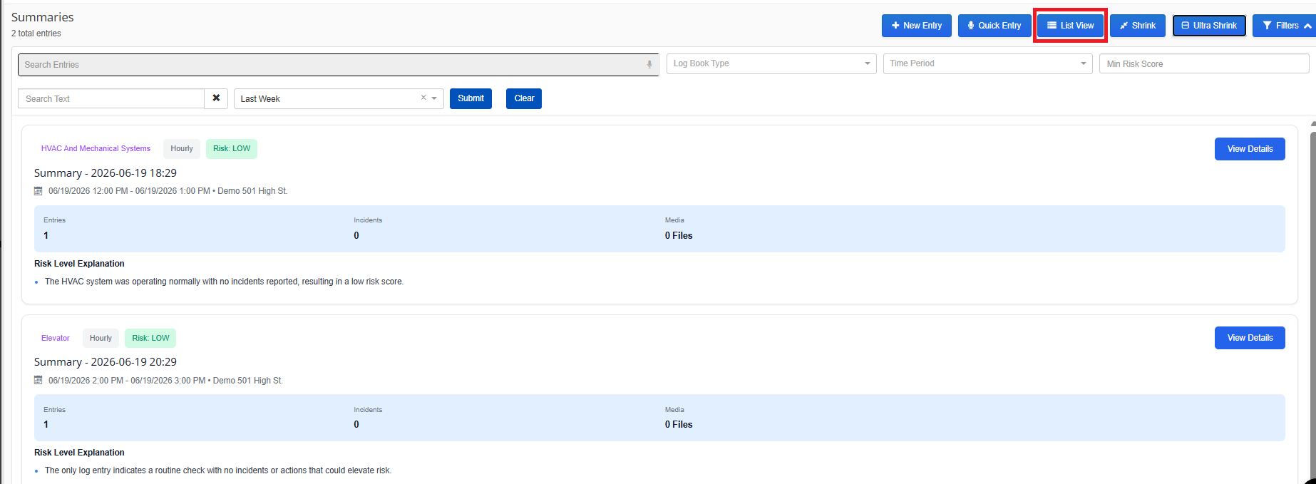 Summaries List View